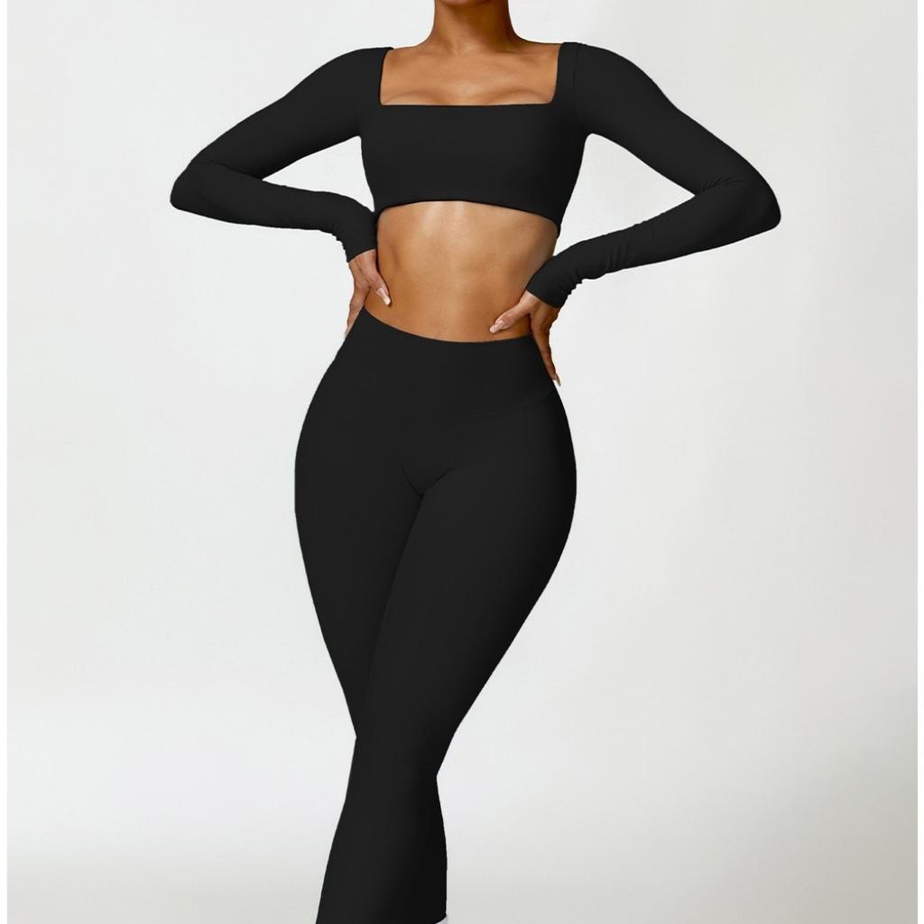 Women Tight‑Fit Yoga 2‑Piece Set, High‑Waist Quick‑Dry Long‑Sleeve Workout Outfit for Outdoor Running Fitness