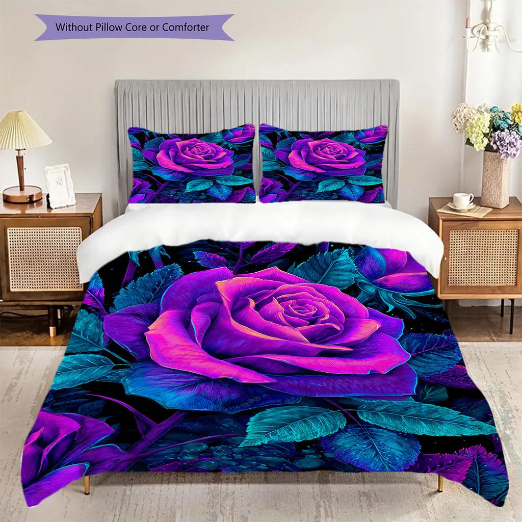 Rose Pattern Bedding Quilt Set Quilt Cover Pillowcase Home Decoration Birthday Gift (1 * Duvet Cover + 2 * Pillowcase, Without Core)