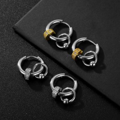 1Pc Ear Studs Multi-layers Ring Punk Hip Hop Personality Gift Titanium Steel Cool Simple Men Earrings Fashion Jewelry