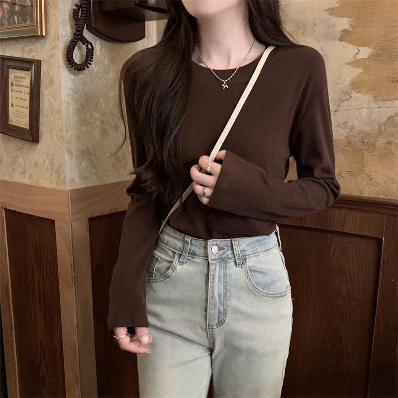 

Немецкая бархатная майка с длинными рукавами для женского нижнего белья, теплая и универсальная облегающая футболка с круглым вырезом и передними плечами 3XL коричневый