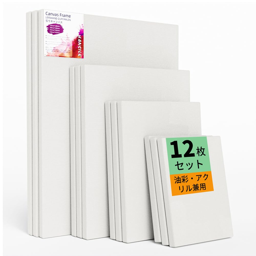 

HANSILK 12-Piece Canvas Art Set 4 Sizes 3 Sheets Each Wooden Frame Oil Painting Canvas Panel Board Cotton-Polyester Blend Thick Oil Leak Prevention