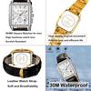 SKMEI Square Watch with Black Leather Stylish Luxury Silver Watch for Perfect for Gifts Men's Strap, Chronograph, Waterproof, Analog, Business/Casual,