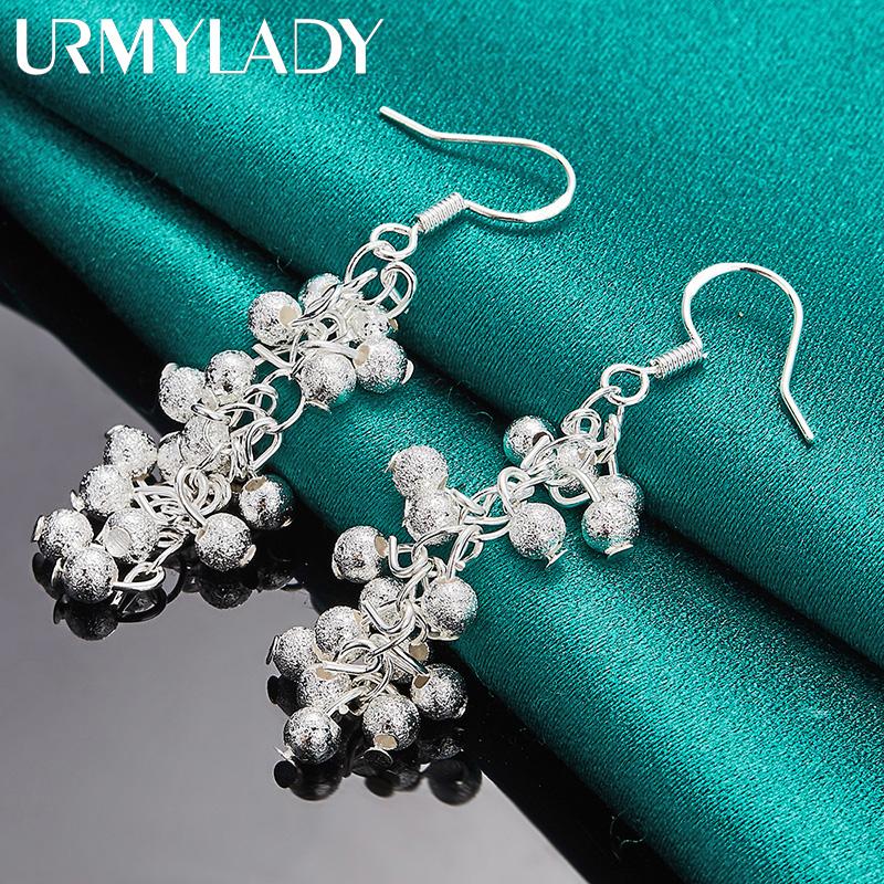 925 Sterling Silver Matte Grape Beads Earrings For Women Fashion Charm Jewelry