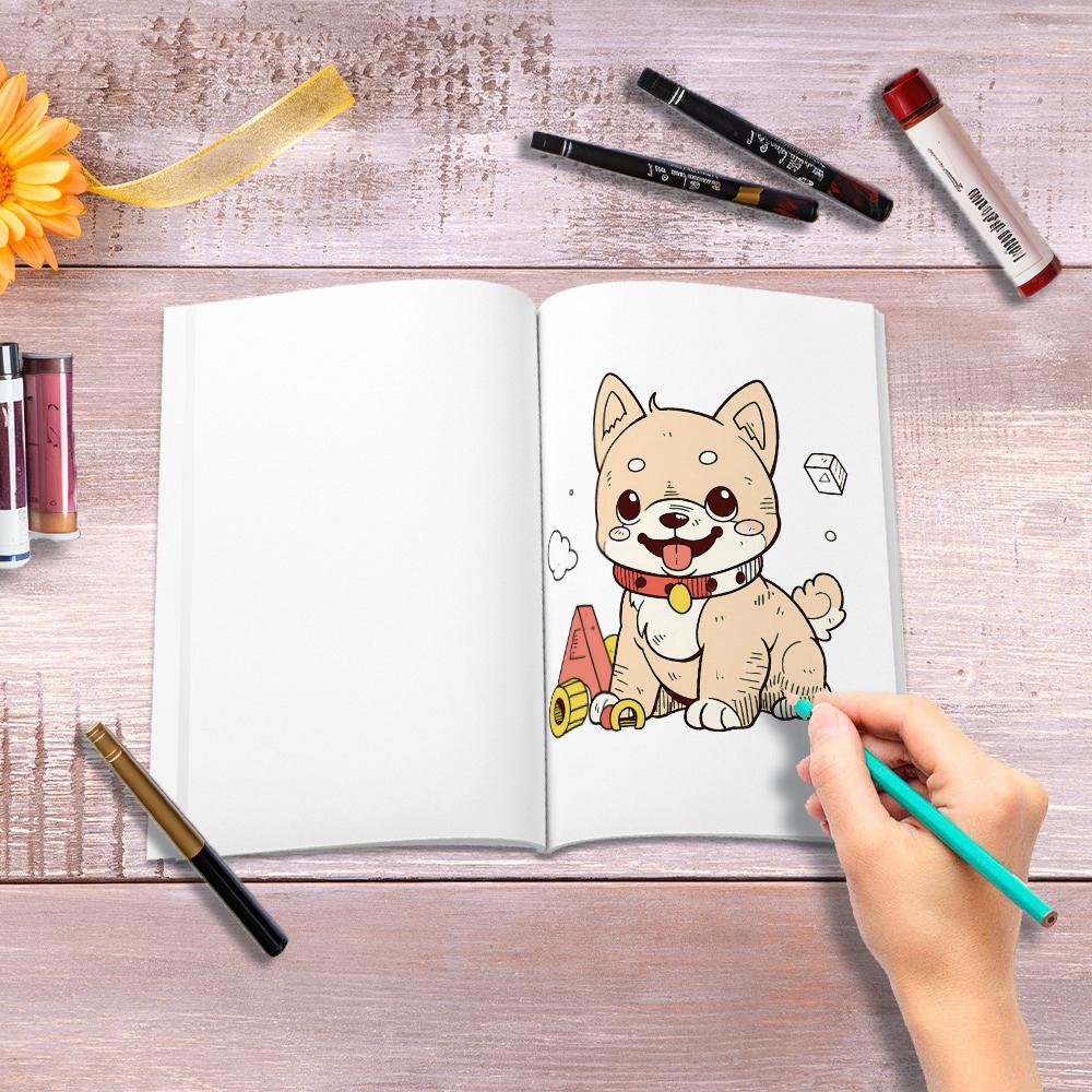 1 buc, Carte de colorat cățeluși drăguți, Carte de colorat pentru adolescenți, 30 de modele diferite, Hârtie groasă 100 gsm, Reducerea stresului, Cadou de ziua de naștere