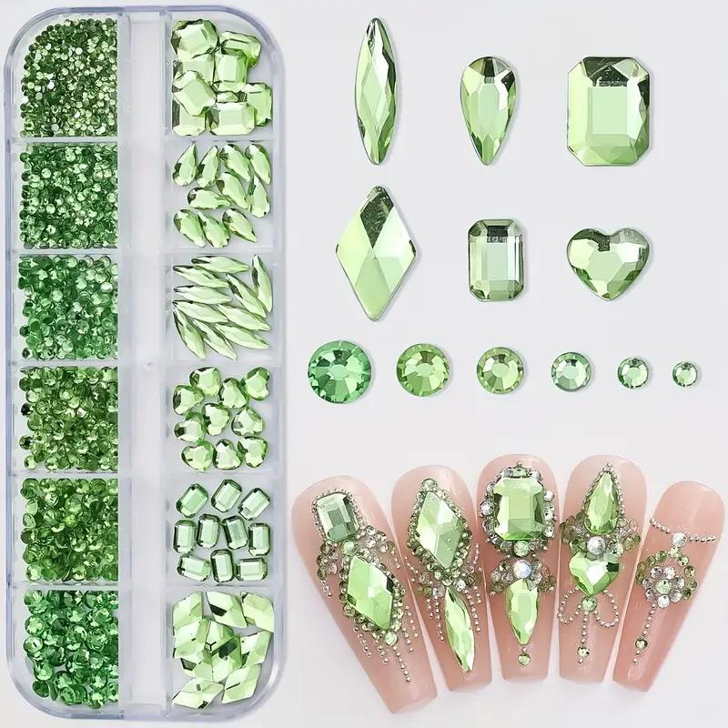 3D Nail Art Rhinestones 12-Grid Super-Shiny Flatback Rhinestones Decorative Nail Art Adhesive Multiple Shapes Diy Nail Designs