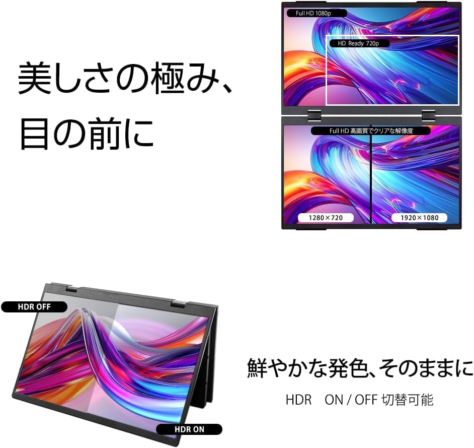 WINTEN Dual Monitor Gaming Monitor Mobile Monitor External Display 1080P FullHD IPS Panel Stand Speakers Compatible with 15.6-inch 2-Screen Non-Glare