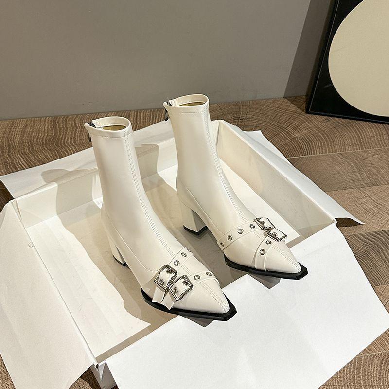 

Martin boots women s thin autumn and winter new trendy British style knight boots versatile high heel single boots medium boots women s boots 35