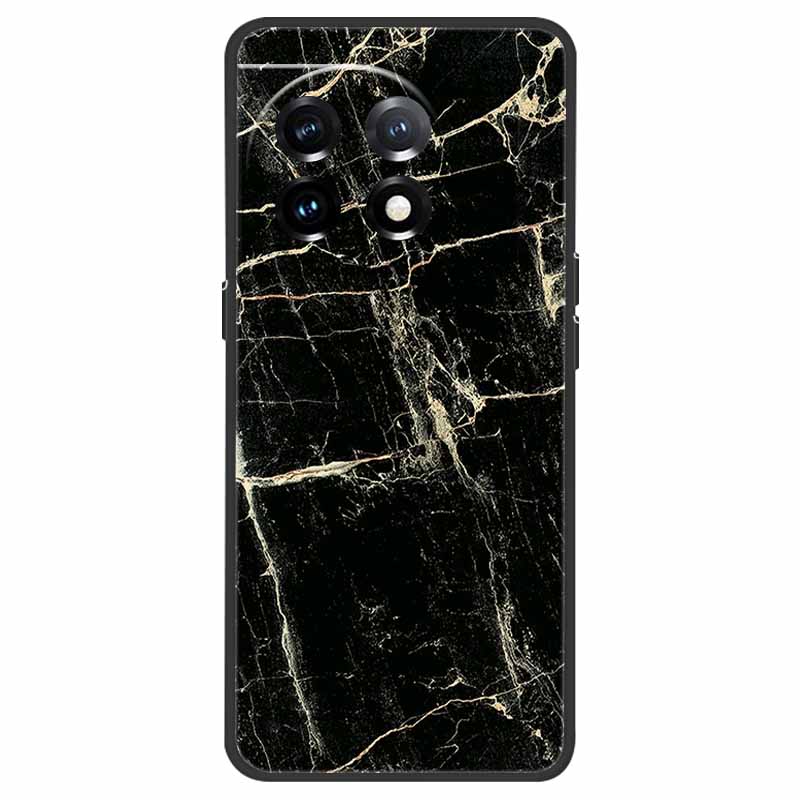 For OnePlus 11 5G Case One Plus 11R Flower Marble Black Bumper Soft TPU Silicone Cover for OnePlus 11 / 11R 5G Phone Cases Capas