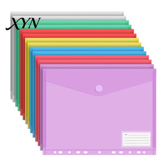 Subject Sorting File Organizer Plastic Folder with Label Pocket, Hook And Loop Closure Clear Push-type Round Buckle Poly Envelope Document Folder,