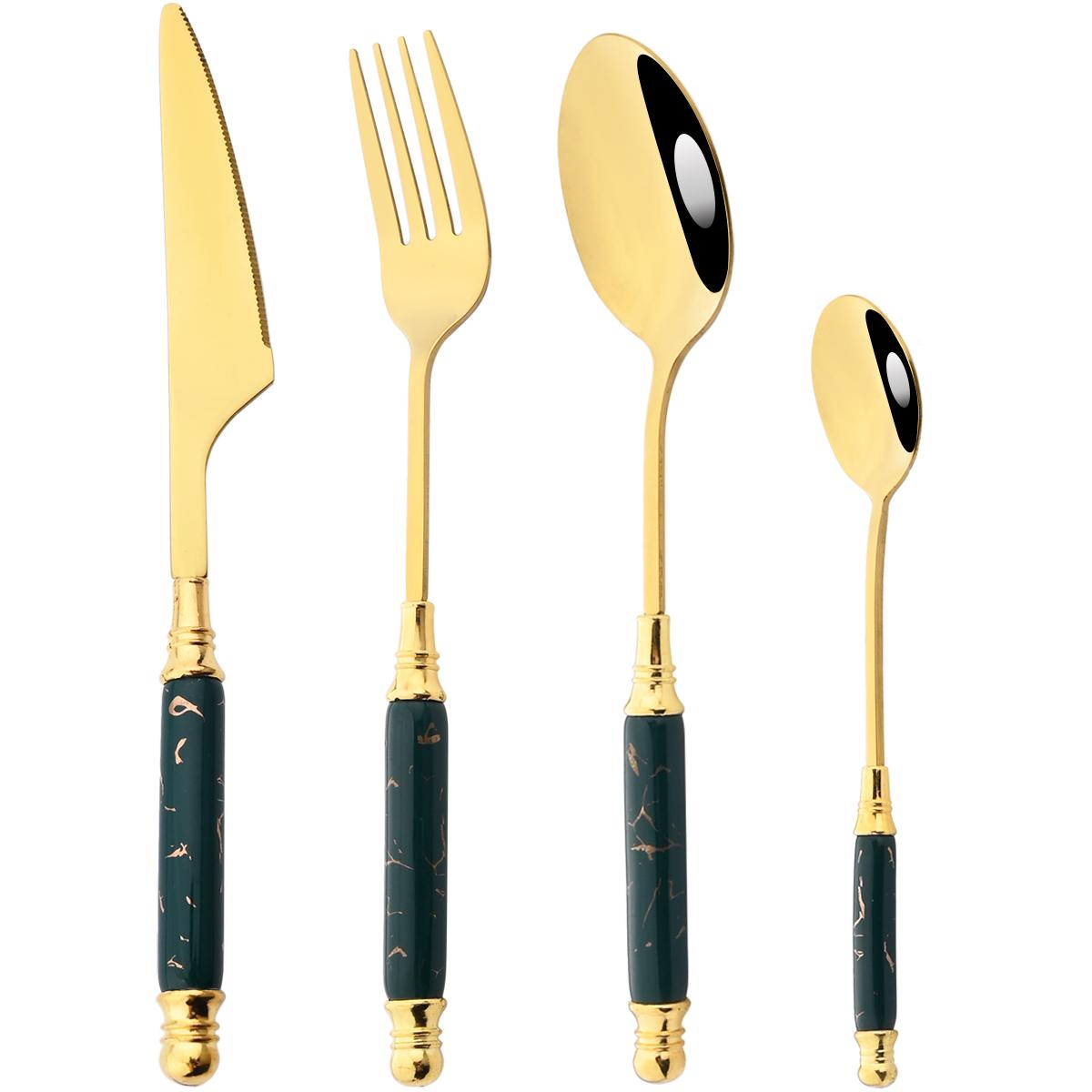 

4/5 шт. набор столовой посуды с имитацией керамики, креативный нож, кофейная ложка, вилка, набор столовых приборов, посуда из нержавеющей стали, кухонные столовые приборы 4Pcs зелёный