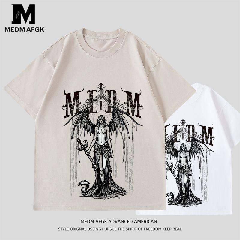 Medm Afgk2025 Summer New Printed Trendy Brand Versatile Short-Sleeved Men's and Women's Loose Cotton Round Neck T-Shirt