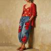 Women's Fashion Floral Print Denim Casual Wide Leg Pants High Waist Loose Fit Comfortable Bottoms Suitable for Everyday Wear