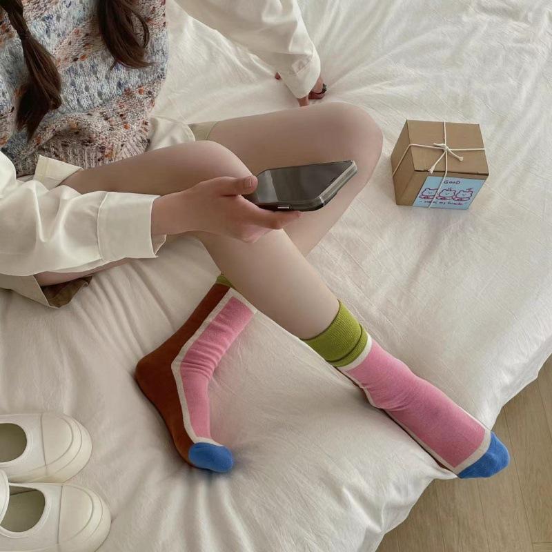 Color Striped Color Matching Cotton Socks Medium Tube Socks Street Trend Double Luo Kou Couple Socks