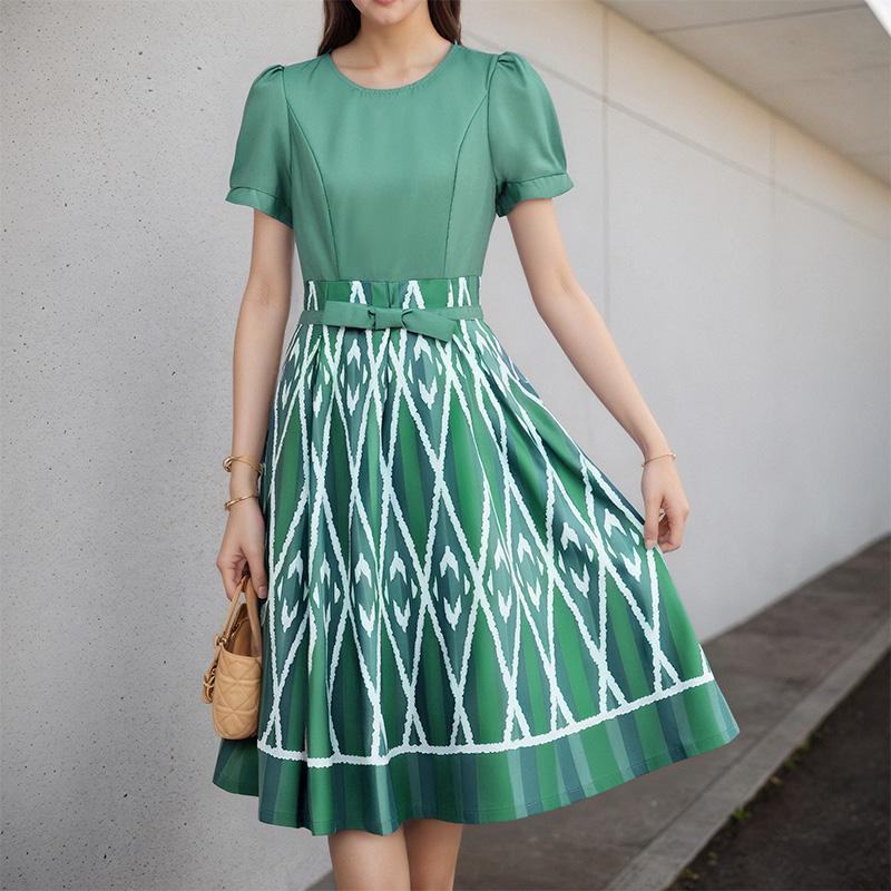 ZANZEA Rochie de vară cu mâneci scurte, lejer, cu gât rotund, imprimeu