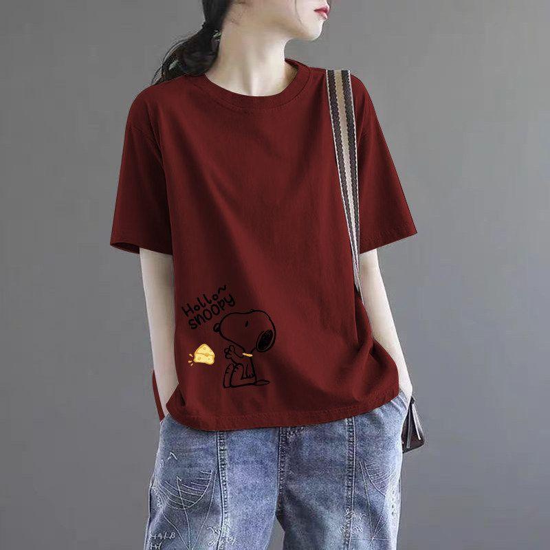 Brand Discount Store Genuine Goods Women Clothes Pure Cotton Short Sleeve Top Plus Size Loose Casual Print Summer T-shirt Tide