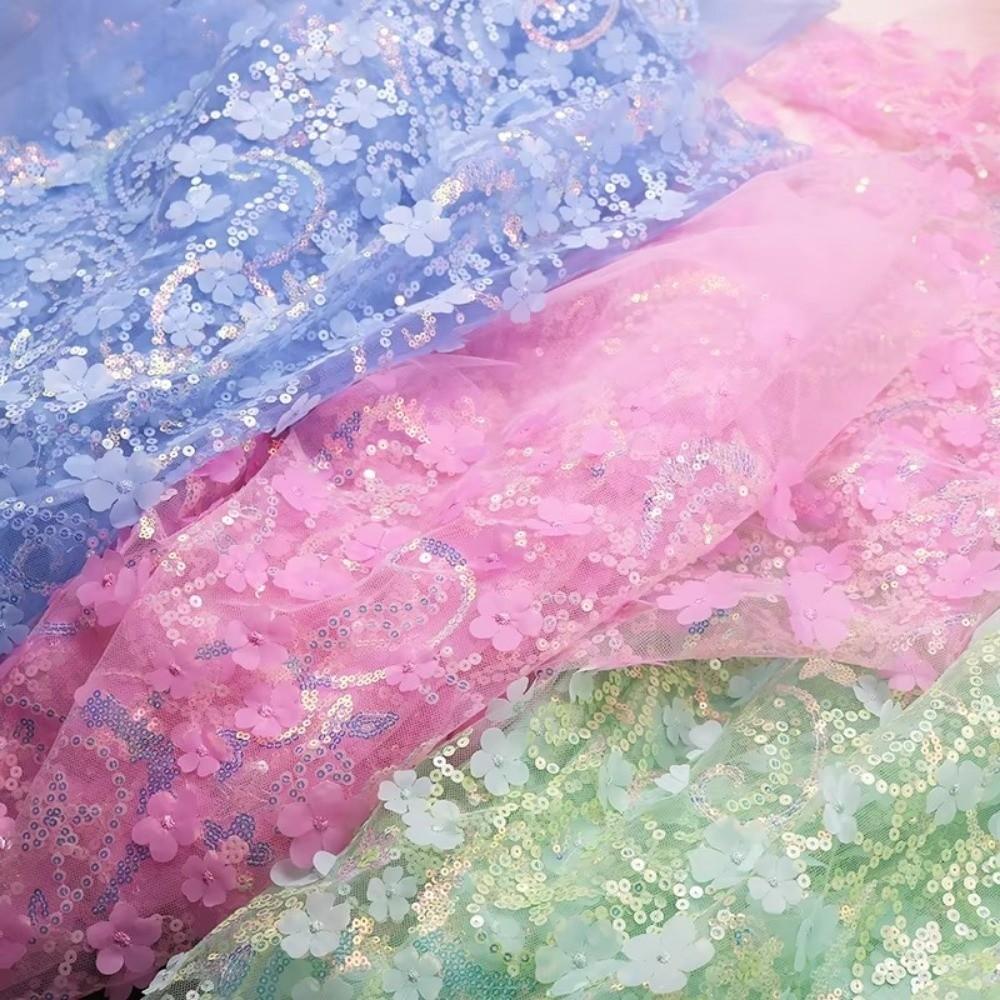 Sequin Mesh Lace Fabric 1yard 130cm DIY Bow Material DIY 3D Flower Tulle Fabric  Dress Decoration