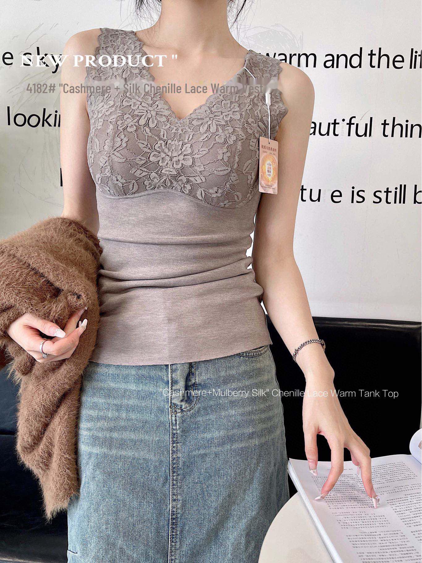 

Женский кашемировый кружевной жилет с V-образным вырезом и бюстгальтером с подкладкой - Коллекция Осень/Зима L [115-130 lbs] 75C/80AB