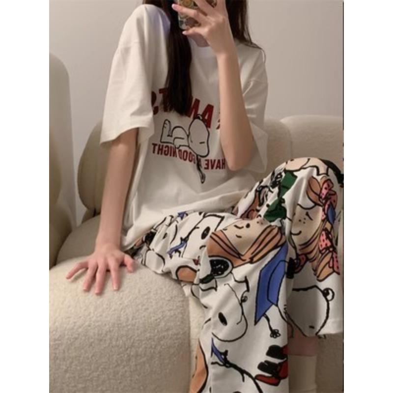 Pajamas women's short-sleeved trousers summer cartoon cute 2 new cartoon spring and summer loungewear suit can be worn outside