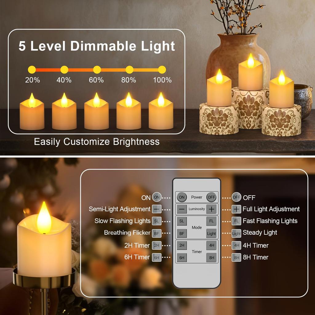 PChero Candle Lights, USB-C Rechargeable LED Candles, Timer Function, Energy-Saving, Power Outage Safe, Remote Control Included, Warm White Light,