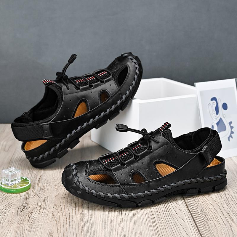 Sommer Herren Ledersandalen Herren Sandalen mit geschlossenen Zehen Atmungsaktive lässige Sneaker Sandalen für Herren Herrensandalen