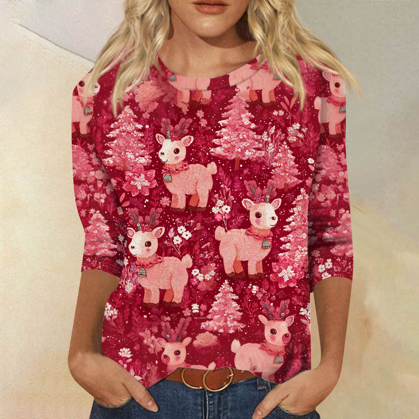 

Женская модная повседневная свободная футболка с круглым вырезом и рукавами 3/4 с принтом, женский топ XXXXXL