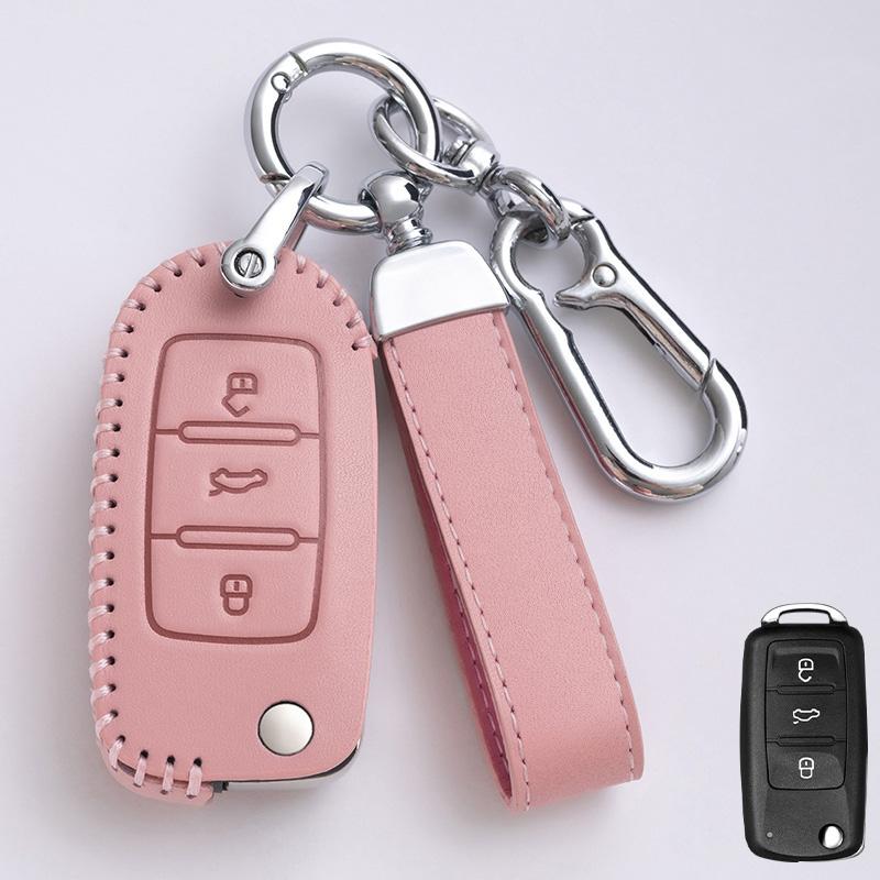 Dla VW Skórzane Etui na Kluczyk Samochodowy Flip Cover dla VW Volkswagen Polo Tiguan Passat Golf Jetta Lavida Beetle Eos Scirocco Up Transport