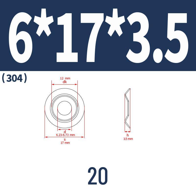 304 Stainless Steel Concave-Convex Decorative Washer for 6# 8# 10# 12# Sizes