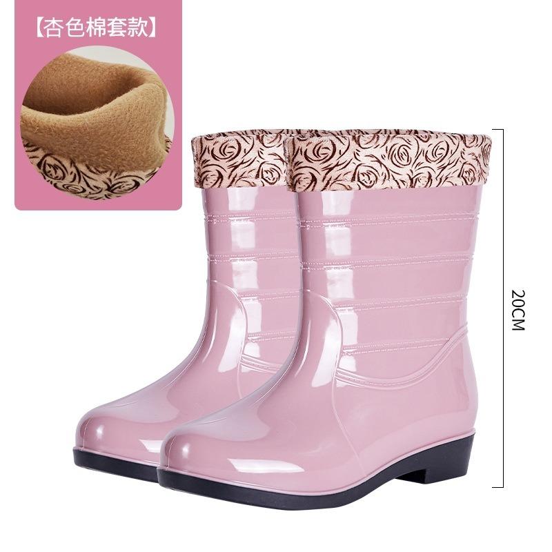 Short Rain Shoes Women Wear Non-slip and Wear-resistant Water Shoes Comfortable Waterproof and Velvet Pvc Labor Insurance Medium Rain Boots