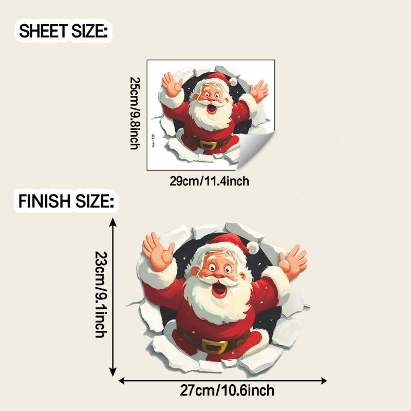 3D Stereo Santa Claus Break-Through Wall Decal Vinyl Christmas Wall Stickers, Removable Holiday Decor For Home And Living Spaces