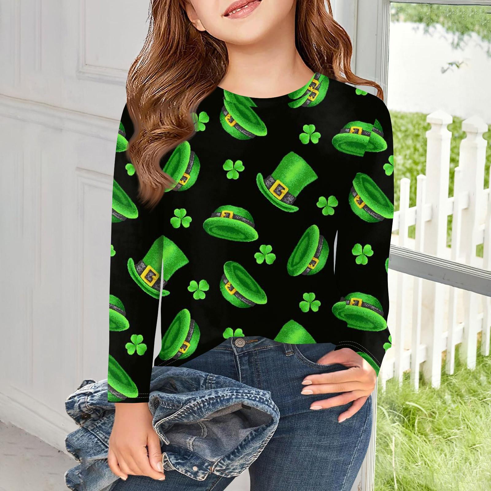 

Футболки с длинным рукавом для девочек, детские осенние топы с круглым вырезом и принтом, базовые футболки для детей 5–14 лет 130 чёрный