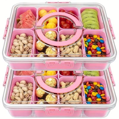 8 Fächer Snackbehälter mit auslaufsicherem Deckel & Griff - Tragbares quadratisches Party-Tablett für Reisen, Büro, Schule, BBQs - Outdoor-sicheres Snack-Tablett