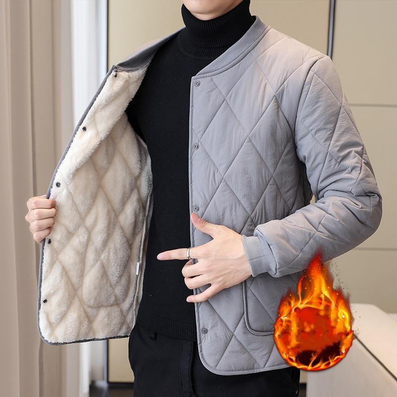 

Мужская хлопковая одежда на осень и зиму, плотно прилегающая теплота, повседневная стойка и бархатная толстая хлопковая одежда XXXXXL серый