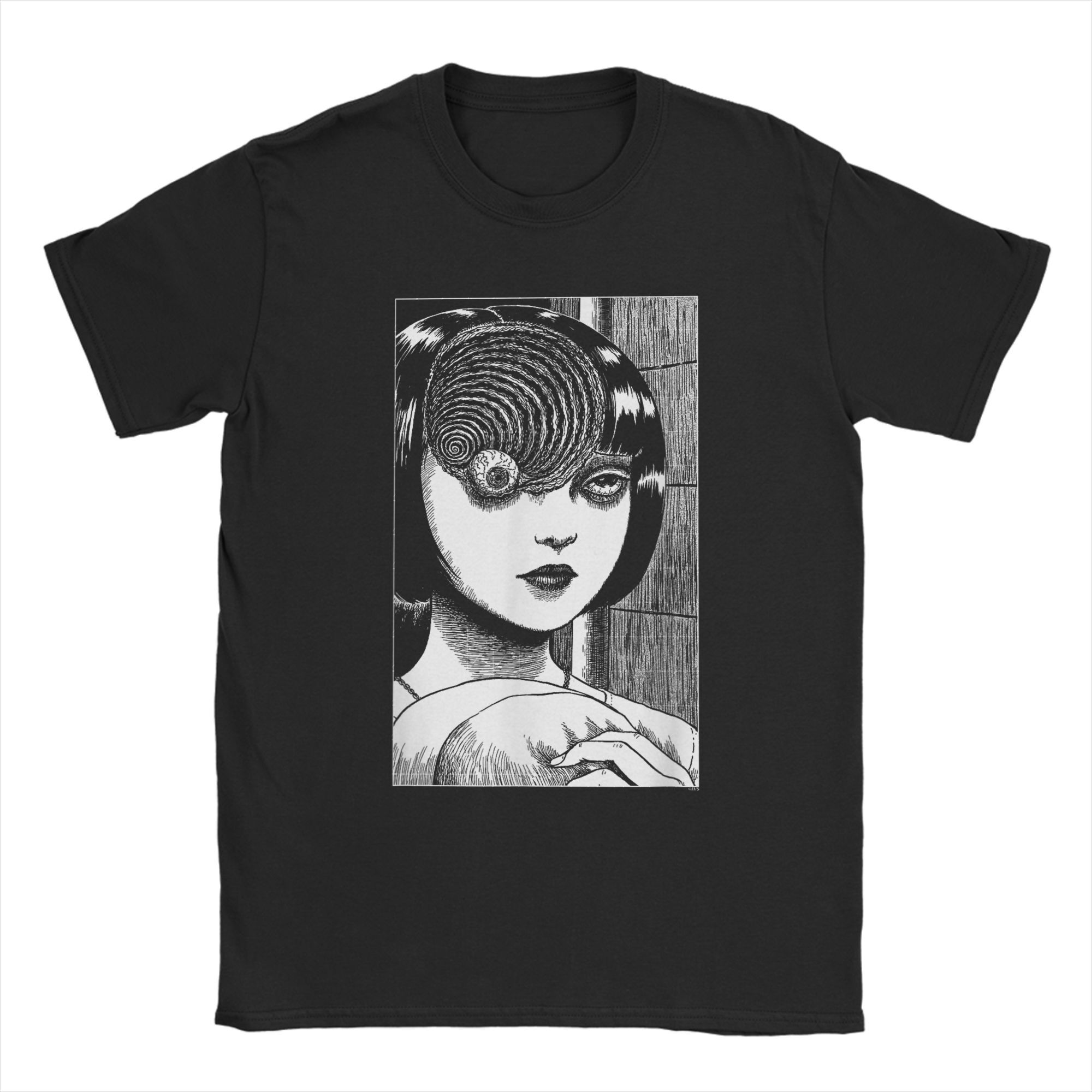 

Junji Ito Scar Spiral Girl T-Shirts Men Vintage Cotton Tees Round Collar Short Sleeve T Shirts Gift Clothing L