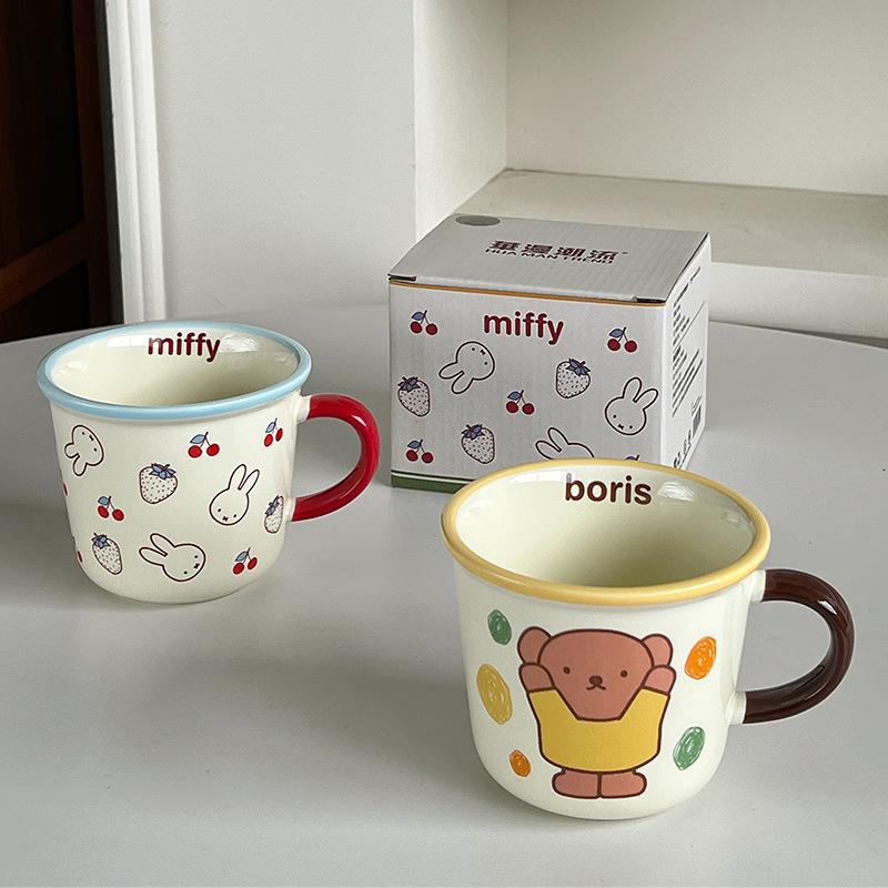 Miffy Rabbit New Handle Ceramic Cup Kawaii Rabbit Print Mark Milk Coffee Cup Fashionable Instagram Style Home Cute Cup