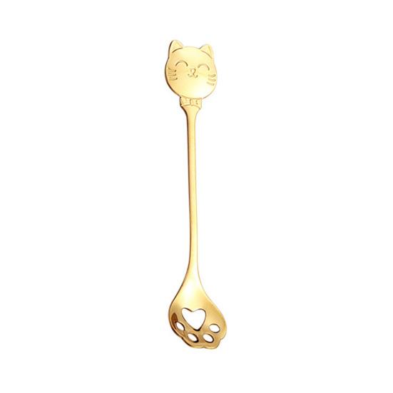 Cat Coffee Spoon, Stainless Steel Cat Paw Claw Teaspoon, Multi-Color Electroplated Stirring Spoon, for Ice Cream Yogurt Dessert