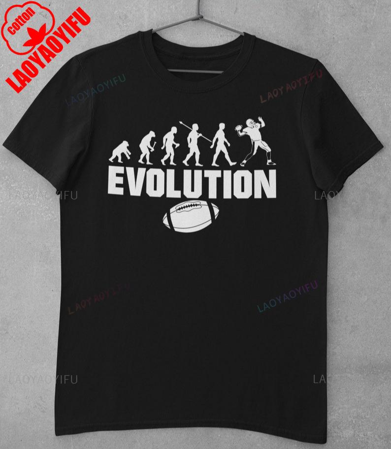 Harajuku Evolution of American Football Shirt From Ape Through Prehistoric Man To Quarterback Throwing The Ball Graphic T Shirts