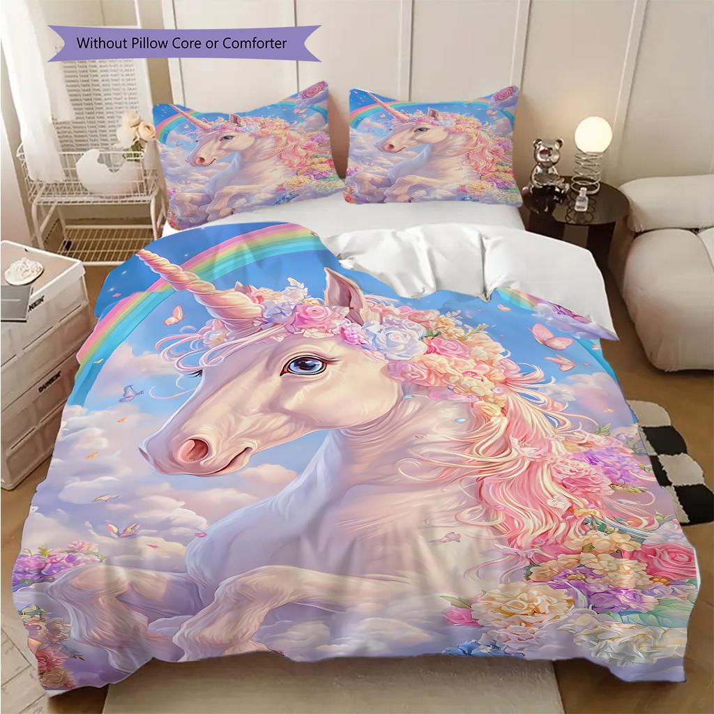 Biancheria da letto con unicorno da sogno, copripiumino, federa, decorazione per la casa, regalo di compleanno (1 * copripiumino+2 * federe, senza imbottitura)