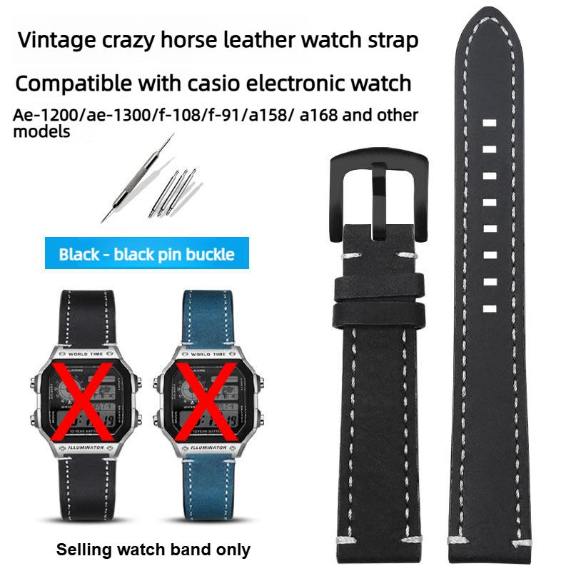 

Quick Release Vintage Frosted Leather strap For Casio A158 A168 F-91W F-108 AE-1200 AE-1300 Replacement Band watch Accessories 18mm