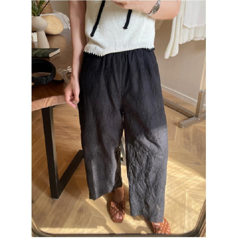

2026 Gentle and Elegant High-Waisted Slimming Pants with Intricate Embroidery, Casual Women s Cropped Pants M【85-115】 чёрный