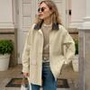 Womens Oversized Cotton Blend Relaxed Fit Coat With Contrast Collar Winter Casual Outerwear
