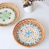 Rattan-Muschelschalen-Schalen Handgestrickt Bunte Obstsnacks Süßigkeitenteller Tischplatte Runde Schmuck Kosmetik Teetassen Lebensmittelaufbewahrungsschalen