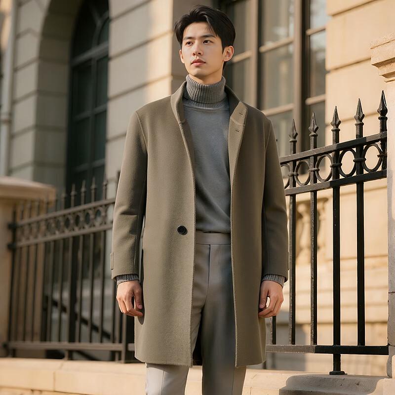 

FAPAI Men s Pure Wool Stand-Collar Overcoat 2XL (54)