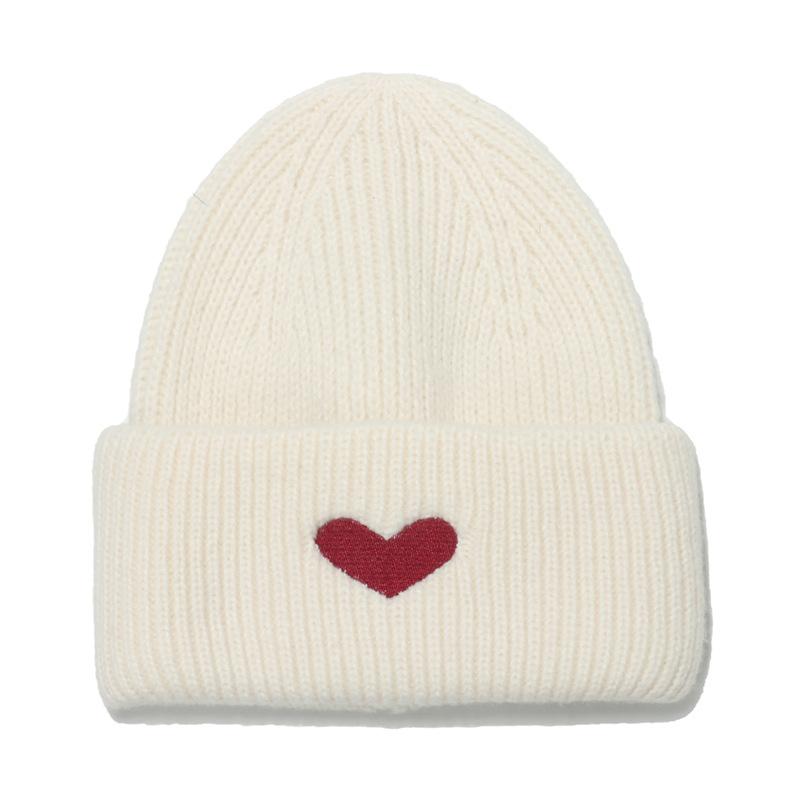 1Pc Unisex Winter Warm Beanie with Heart Embroidery,Outdoor Sports Ski Casual Acrylic Knit Skull Cap,Suitable for Holiday,tralve