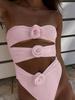 Three-dimensional flower one-piece swimsuit neck triangle sexy bikini solid color women's swimsuit