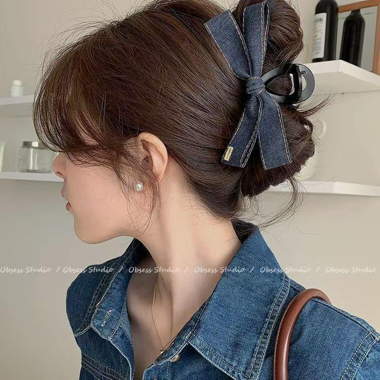 Advanced Denim Bow Gray Hair Clip - Fashion Essential 2025