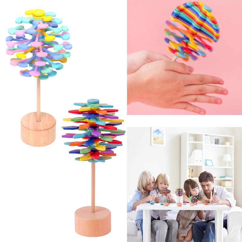 Wooden Fibonnaci Spiral Tree Decompression Toy For Children By Muzhixing Colorful Leaves And Macaron Round Pieces