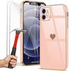 Protective Case - iPhone 12 - Pink - Set of 2 Tempered Glasses - Soft TPU - Anti-Scratch