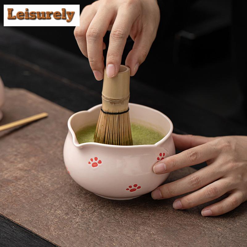 Peach Pink Bud Matcha Eight-piece Set Imitation Song Dynasty Ceramic Tea Hundred Play Tools Whisk Stand Bowl Set Ornaments Gift