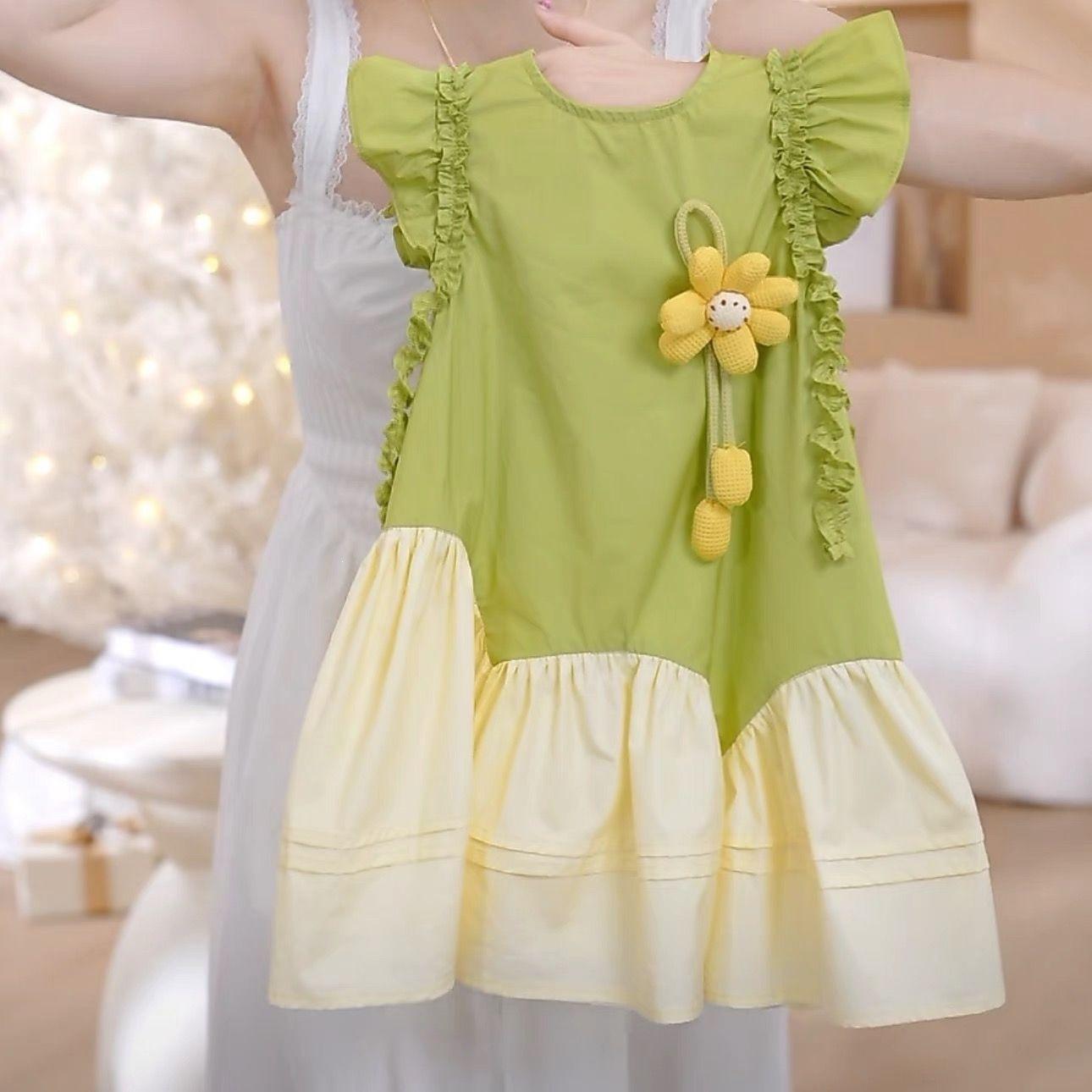 Girls Summer Sweet Princess Tank Dress with 3D Floral Lace Trim 90