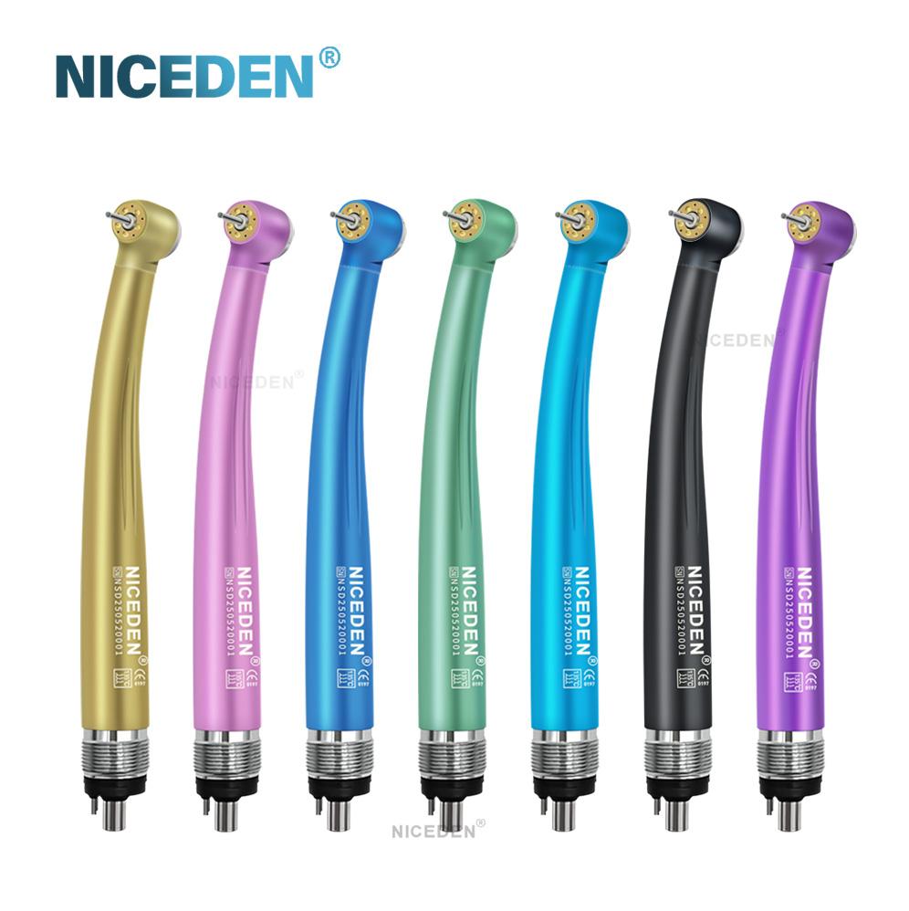 Niceden High-Speed Handpiece LED Push Button Standard Head 2/4 Holes Three Water Spray Air Oral Therapy Equipments Accessories 5 LED 5 Water Holes